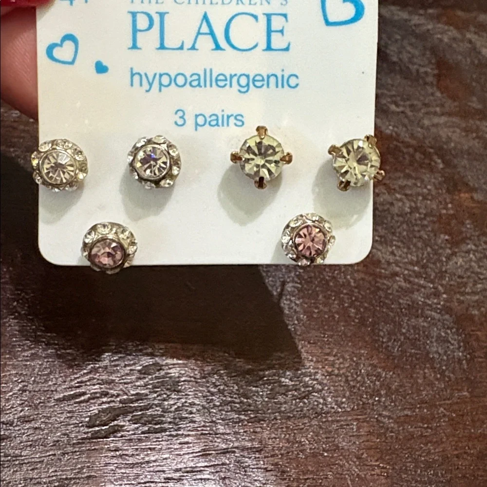 The Children’s Place 3 pairs of crystal studs pierced earrings